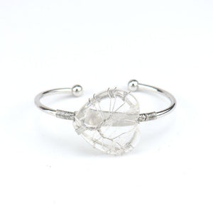 Cuff Bracelet Wire Wound Tree of Life - Heart Clear Quartz 4cm