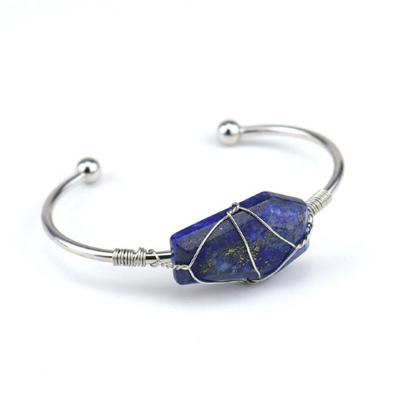 Cuff Bracelet Wire Wound - Hexahedron Lapis Lazuli 3cm