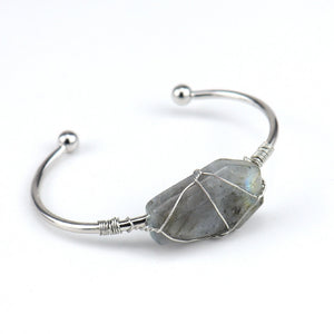 Cuff Bracelet Wire Wound - Hexahedron Moonstone 3cm