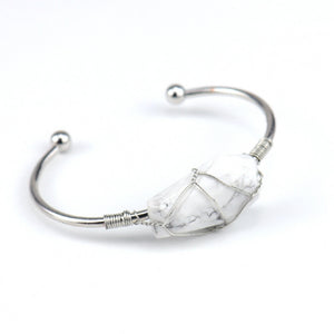 Cuff Bracelet Wire Wound - Hexahedron White Howlite 3cm