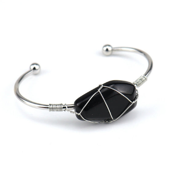 Cuff Bracelet Wire Wound - Hexahedron Obsidian 3cm