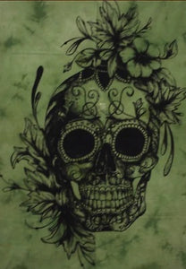 Cotton Tapestry - Skull Purple 100cm x 75cm (green background)