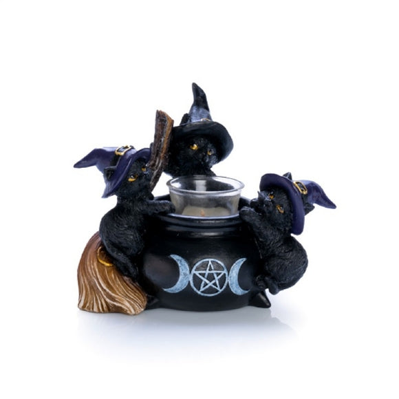 Black Cat Cauldron Tealight Holder 12cm