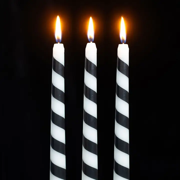 Black Candy Cane Taper Candles (Set of Three)