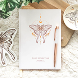 Daily Reflection Journal Luna Moth With Clear Quartz Crystal Pen