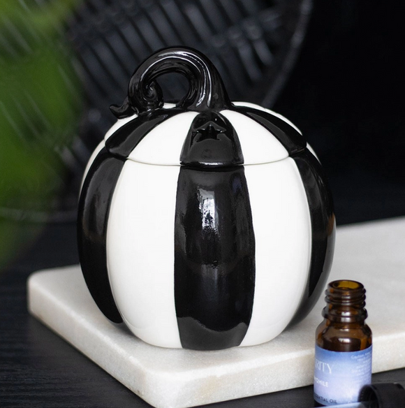 Black and White Striped Halloween Pumpkin Oil Burner