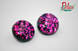 Pink and Black - 25mm Flat Top Dome Earrings
