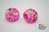 Pink Starbursts - 25mm Flat Top Dome Earrings