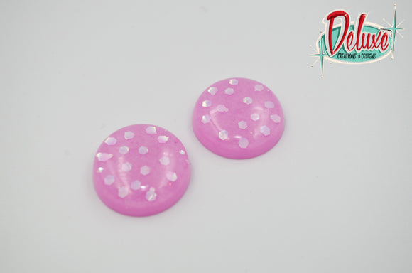 Pink and Opal Polka Dot - 25mm Flat Top Dome Earrings