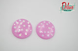 Pink and Opal Polka Dot - 25mm Flat Top Dome Earrings
