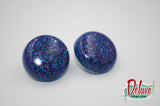 Blue Glitz - 25mm Flat Top Dome Earrings