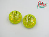Bejeweled in Yellow - 35mm Flat Top Dome Stud Earrings