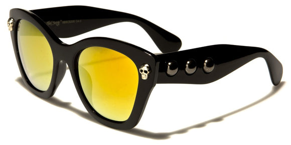 Black Society - Skull Sunglasses - Black / Gold Mirror Lens