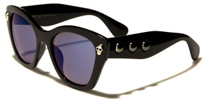 Black Society - Skull Sunglasses - Black / Blue Mirror Lens