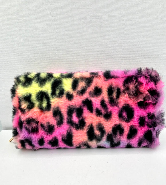Rainbow Fluffy Leopard Print Wallet